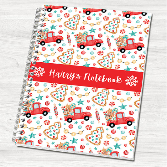 Christmas Truck Personalised A5 or A4 Notebook, Wirebound Notebooks, Personalised Christmas Gifts