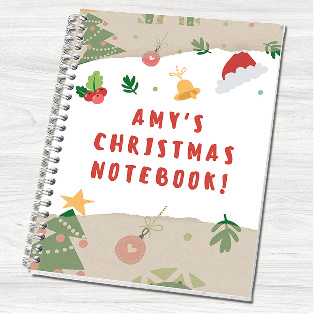 Simply Christmas Personalised Notebook, Wirebound Noteboos, A5 or A4 Notebook, Personalised Gifts for All