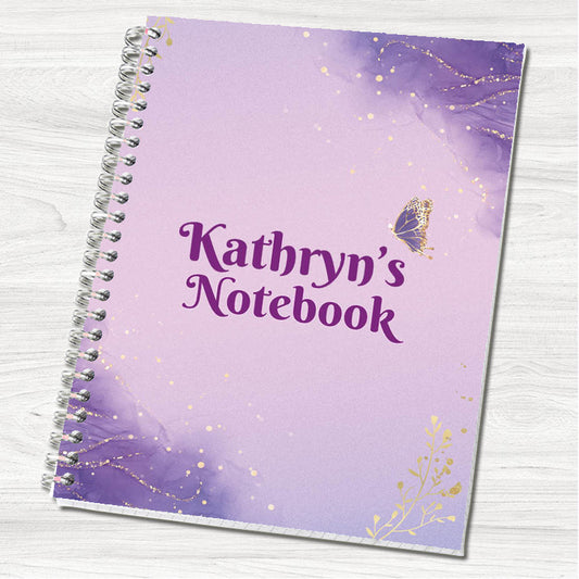 Personalised Purple Notebook: Gold Splatter, Wire Bound (A5/A4)