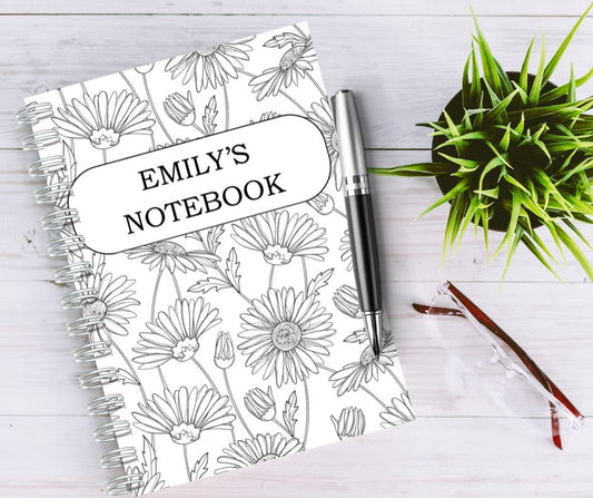Personalised Daisy Notebook: Black and White A5, 50 Lined Pages