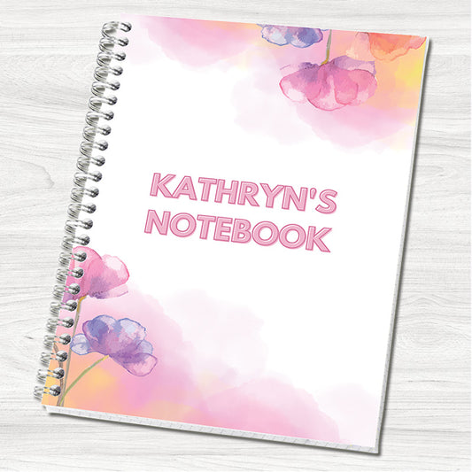 Water Coloured Flowers A5 Personalised Notebook