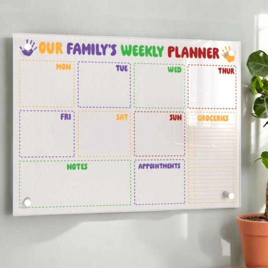 Our Families Weekly Planner, Personalised Extra Large Planner, Weekly Organising Board, Wall Mountable, Wipe Clean Kitchen Menu Board