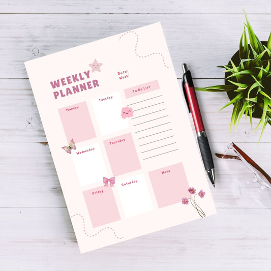 Pink Pastel Weekly Planner, 52-Page Organiser