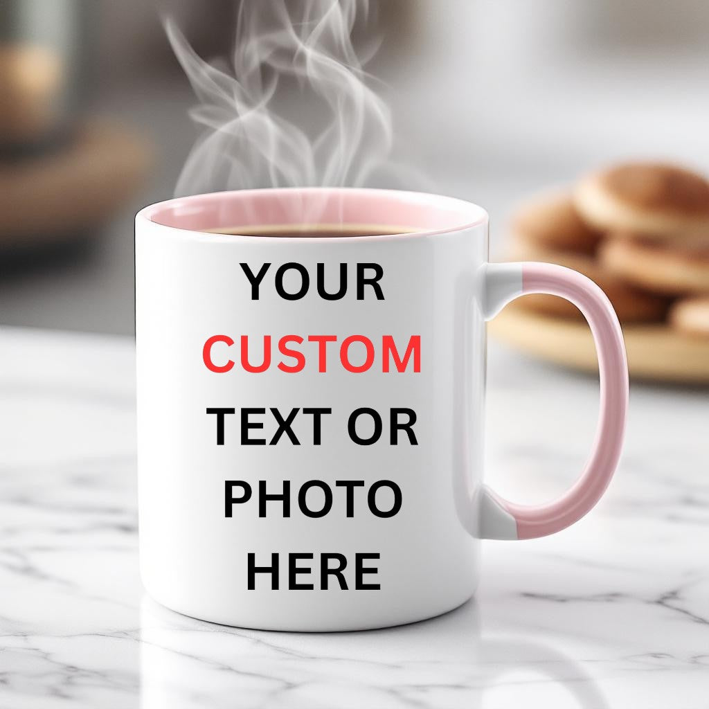 Personalised Ceramic Coffee Mug: Custom Text & Photo, Vibrant Coloured Interior