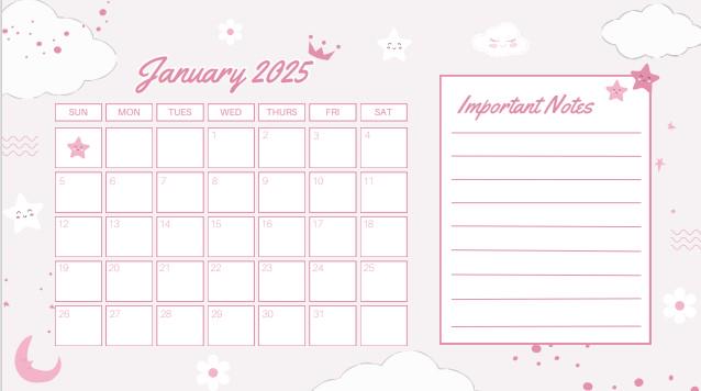 Pink Clouds 2025 Wire Bound Desk Calendar, 12 Page Desk Calendar, Pastel Pink, Made to Order Design, Hand Finished, Made in the UK