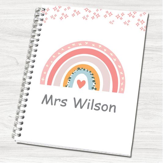 Rainbow Personalised Teacher Notebook, End of Term, End of Year Gifts, Gifts for Teacher, Personalised Gifts Teacher Gifts for all Occasions