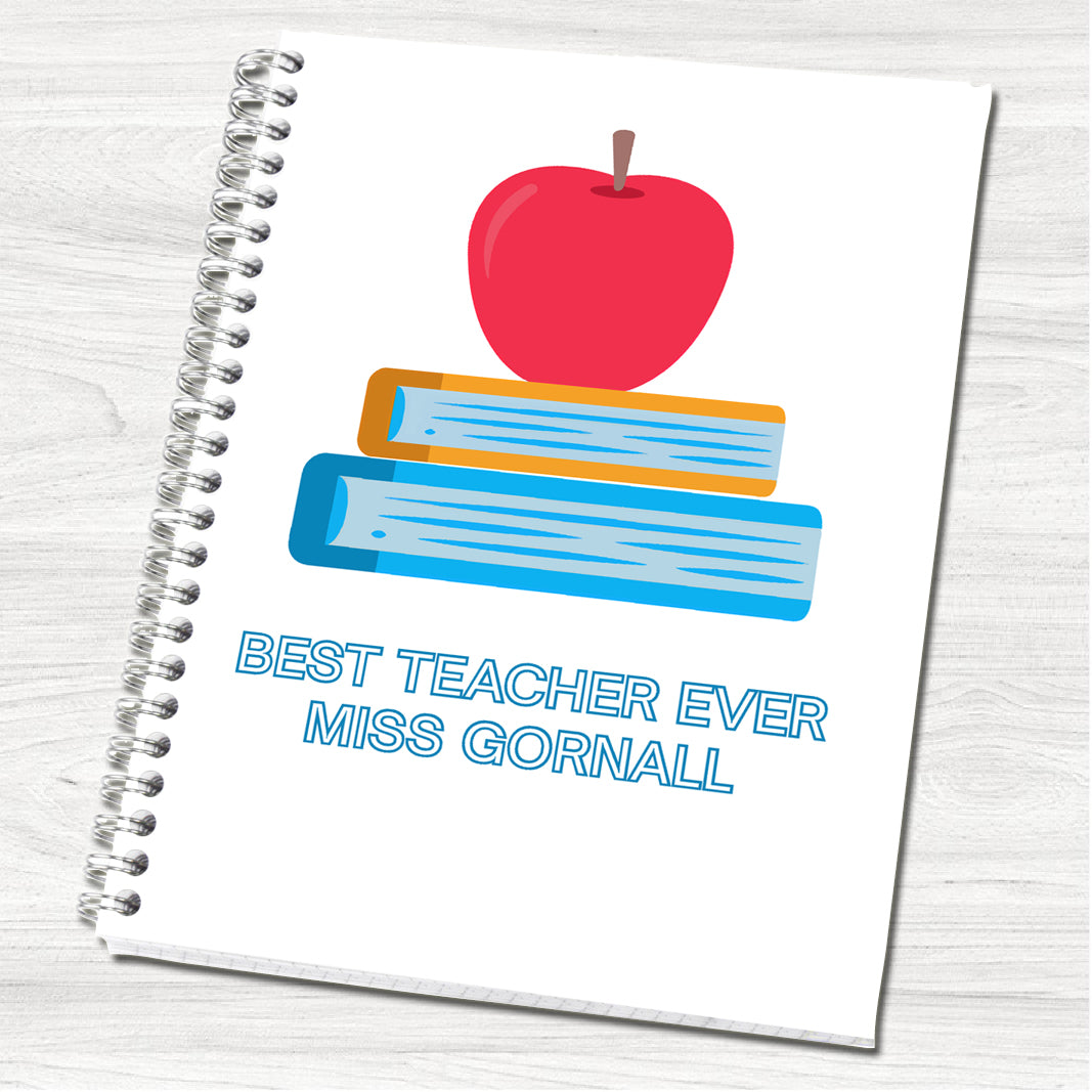 Personalised Teacher Notebook: Apple & Books, End of Year Gift