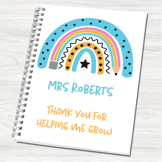 Blue Rainbow Personalised Teacher Notebook, End of Term, End of Year Gifts, Gifts for Teachers, Bespoke Notebooks, Gifts for Teachers