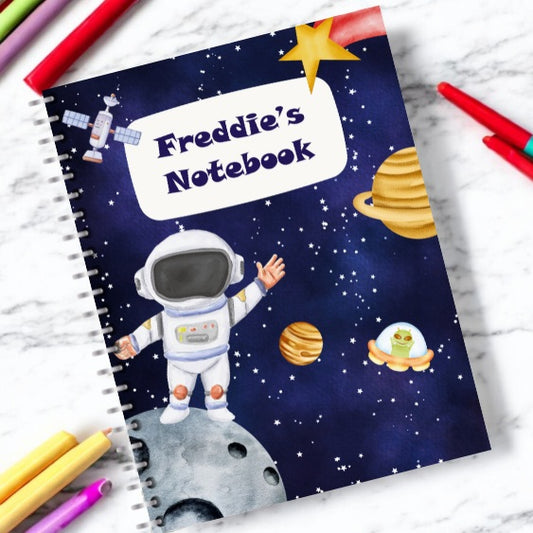 Personalised Outer Space Adventure Notebook – Custom Name Journal for Kids, Choose from A5 or A4