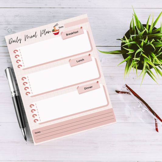 Pink Meal Planning Pad, Colourful Daily Meal Planner, Modern Design, 52 Page Planner, Perfect for Meal Planning, Made to Order in the UK