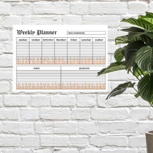 Flames Weekly Wall Planner, Extra Large Planner, Weekly Organising Board, Wall Mountable, Wipe Clean Kitchen Menu Board, Made to Order