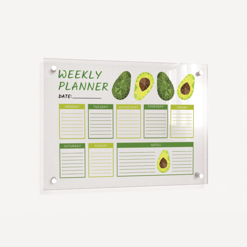 Avocado Weekly Wall Planner, Personalised Extra Large Planner, Weekly Organising Board, Wall Mountable, Wipe Clean Kitchen Menu Board