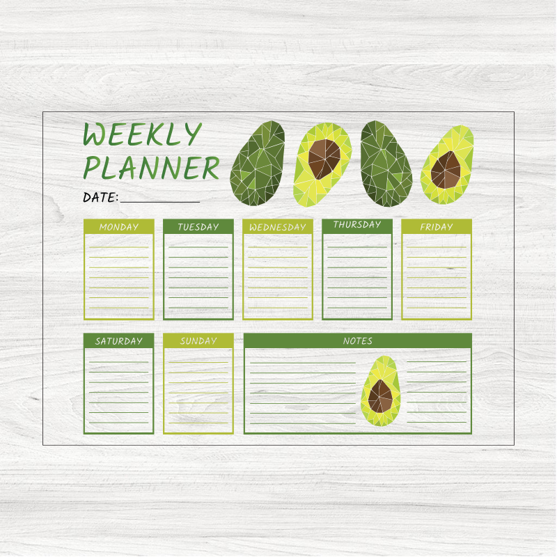 Avocado Weekly Wall Planner, Personalised Extra Large Planner, Weekly Organising Board, Wall Mountable, Wipe Clean Kitchen Menu Board