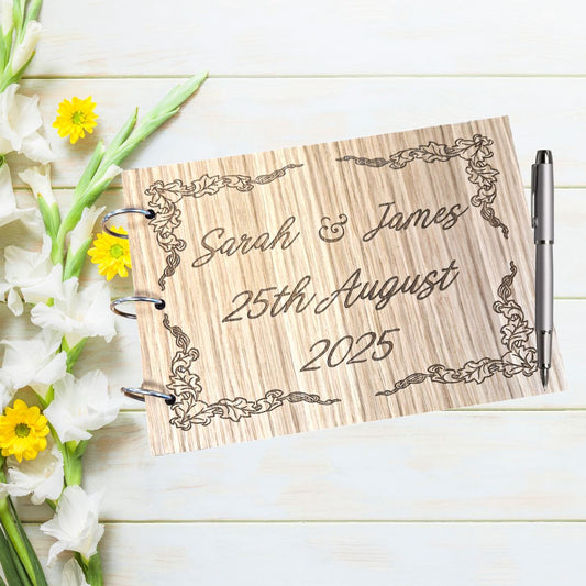 Personalised A5 Laser Engraved Wooden Guest Book, Made to Order, Made in the UK