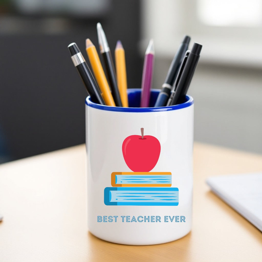 Apple & Books Teacher Pen/Pencil Pot, Made to Order Gifts, Gifts for Teacher, End of Term, Gifts for All Occasions, Bespoke Gifts for All