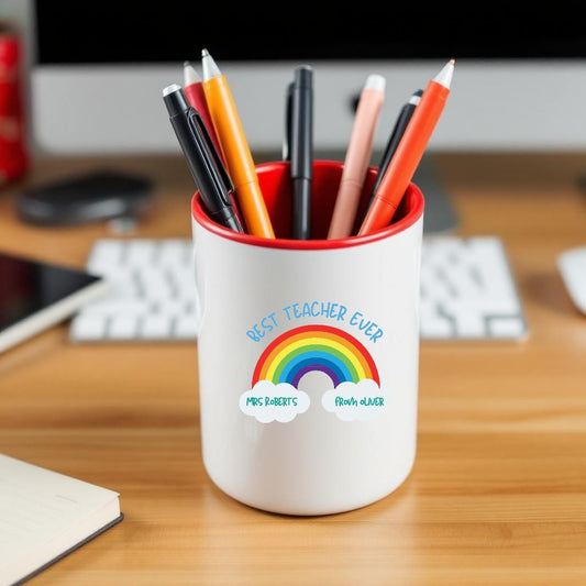 Rainbow & Clouds Personalised Teacher Pen Pencil Pot, Made to Order, Personalised Teacher Gifts, End of Term, Gifts for All Occasions