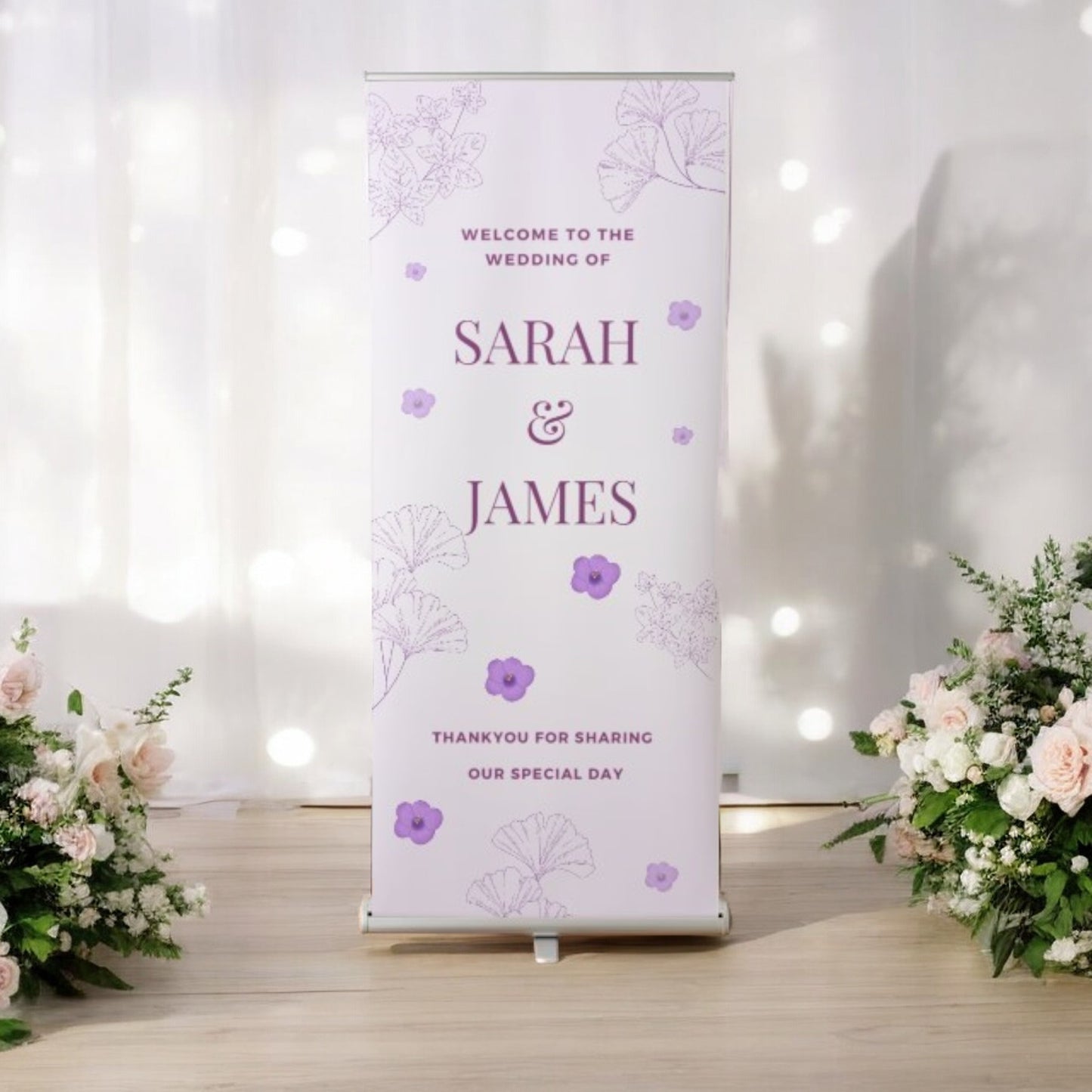 Wedding Roller Banner, Wedding Welcome Banner, Purple Pastel Personalised Wedding Banner, Made to Order, Bespoke Designs, Roller Banner