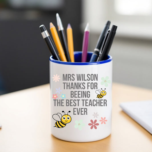 Bee Personalised Teacher Pen Pencil Pot, Made to Order, Personalised Teacher Gifts, End of Term, Gifts for All Occasions, Gifts for All